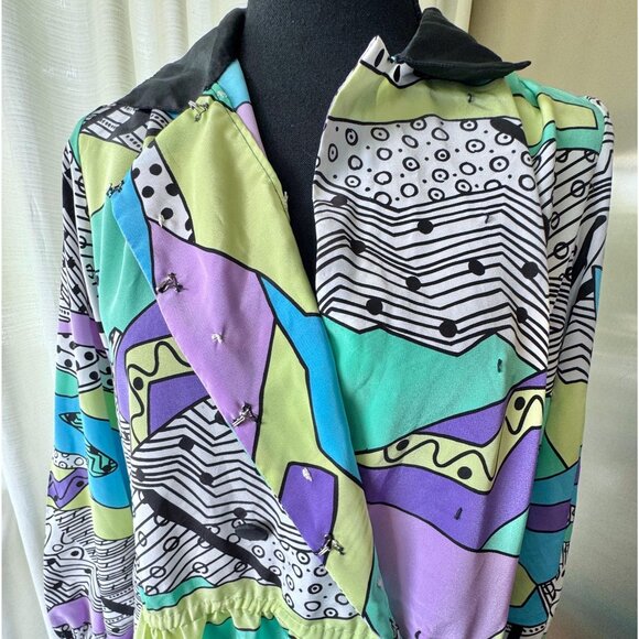 Vintage 80s dress, bold purple, lavender, teal, blue Memphis-Milano style - Picture 8 of 9